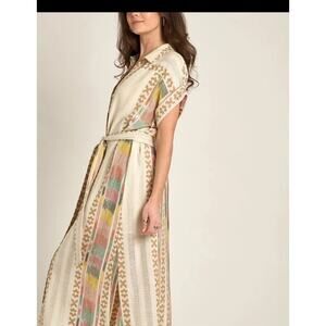 En Creme Embroidered Cross-Stitch‎ Shirt Dress Kimono Women's Large Boho